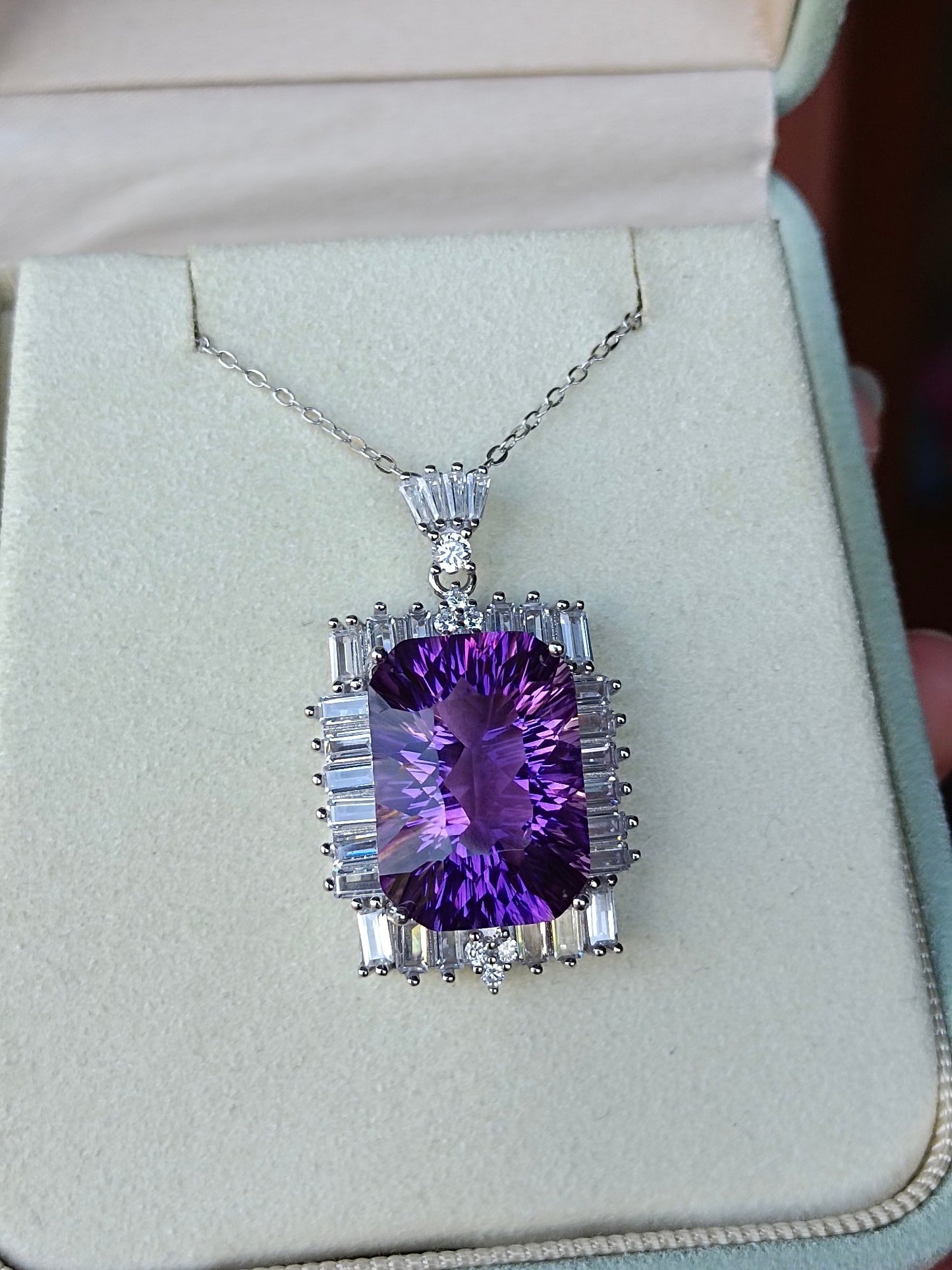 Luxurious Natural Purple Amethyst Square Pendant - Fine Jewelry