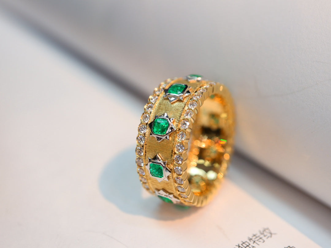 Vintage Chic Emerald Ring Set with Guild Certificate – Premium Jewelry