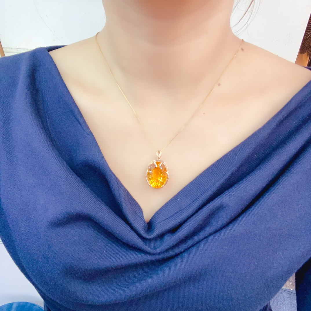 Dazzling Sunlight Charm - 18K Gold Embedded Yellow Citrine Pendant Jewelry