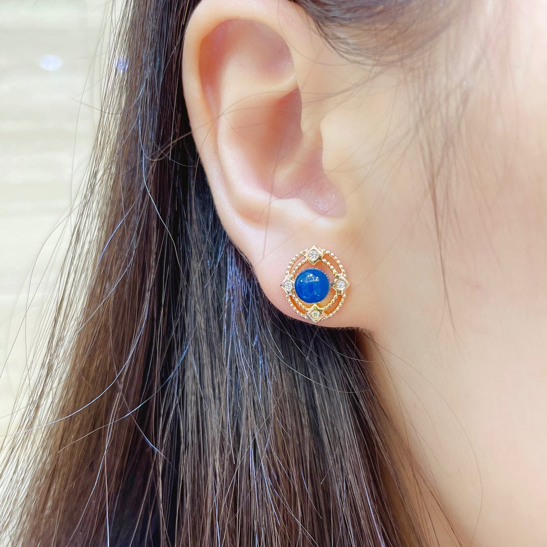 New Arrival - 18K Gold Embedded Dominican Blue Amber Earrings for the Serene and Sweet Lady