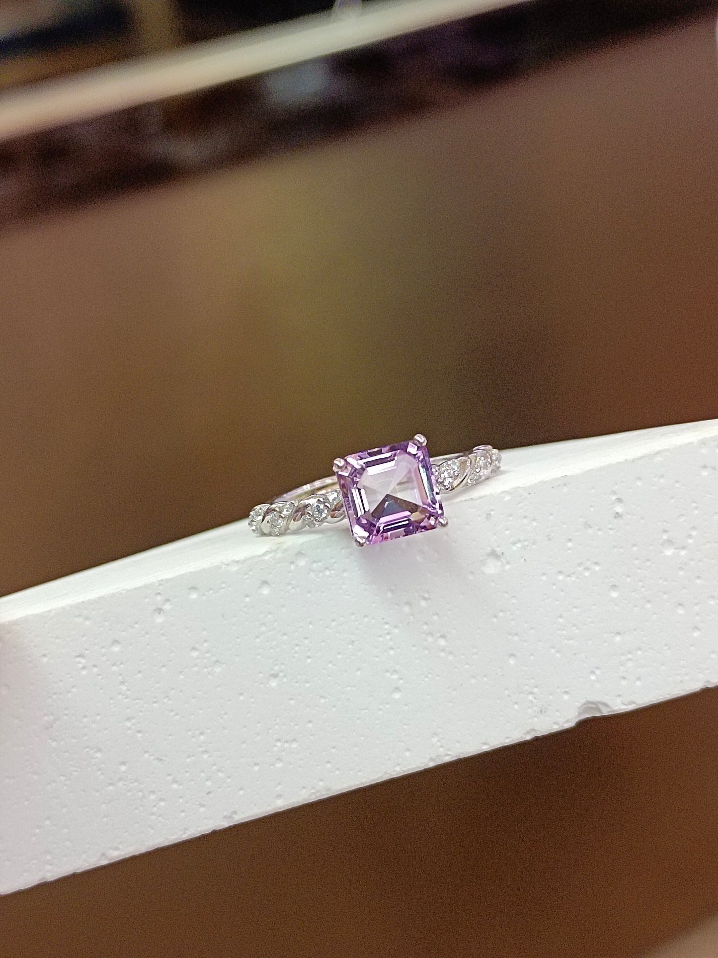 Cincin Persegi Kristal Ungu S925 Sterling Silver Lavender - Barang Kemas Cantik