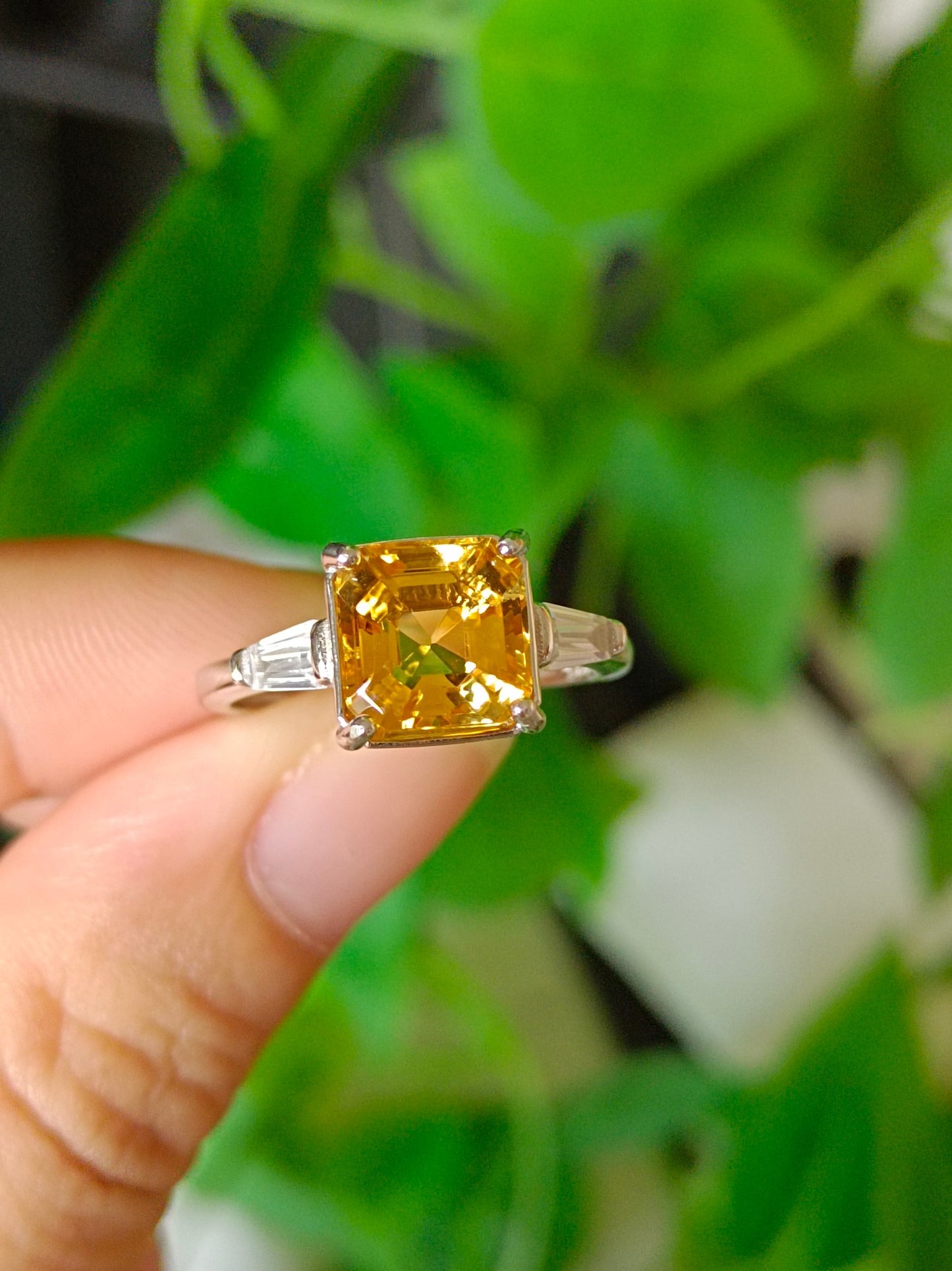 Cincin Persegi Citrine Kuning Asli yang Indah - Barang Kemas