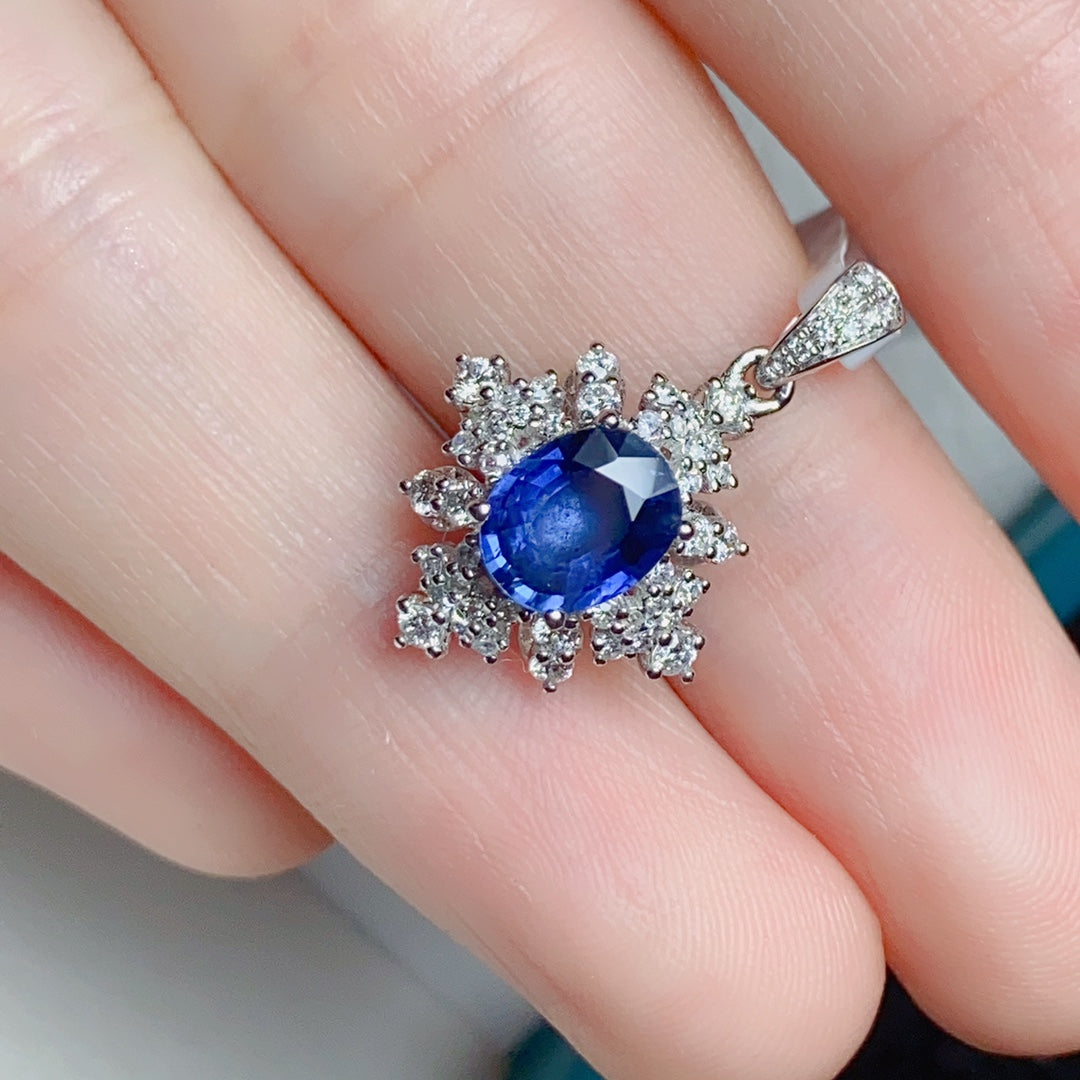 18k Sapphire Pendant with Diamond Accent - Royal Blue Elegance