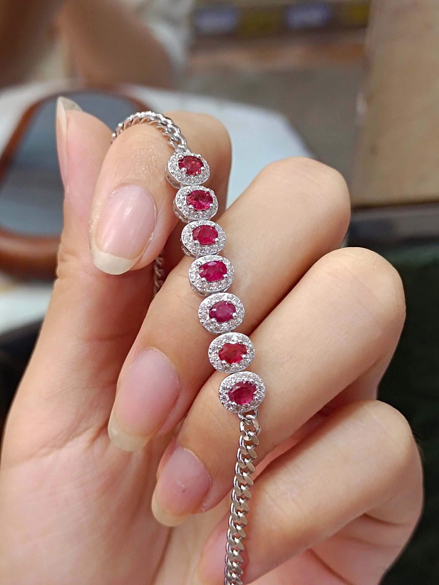 S925 Silver Fine Craftsmanship Ruby Pave Bracelet - Exquisite Jewelry