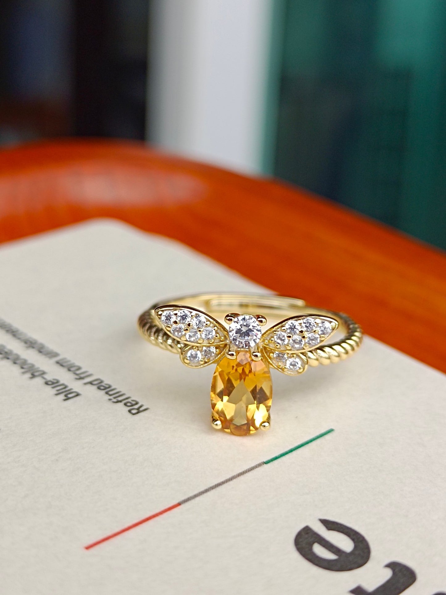 Vibrant Yellow Crystal Bee Ring - Unique Jewelry Piece