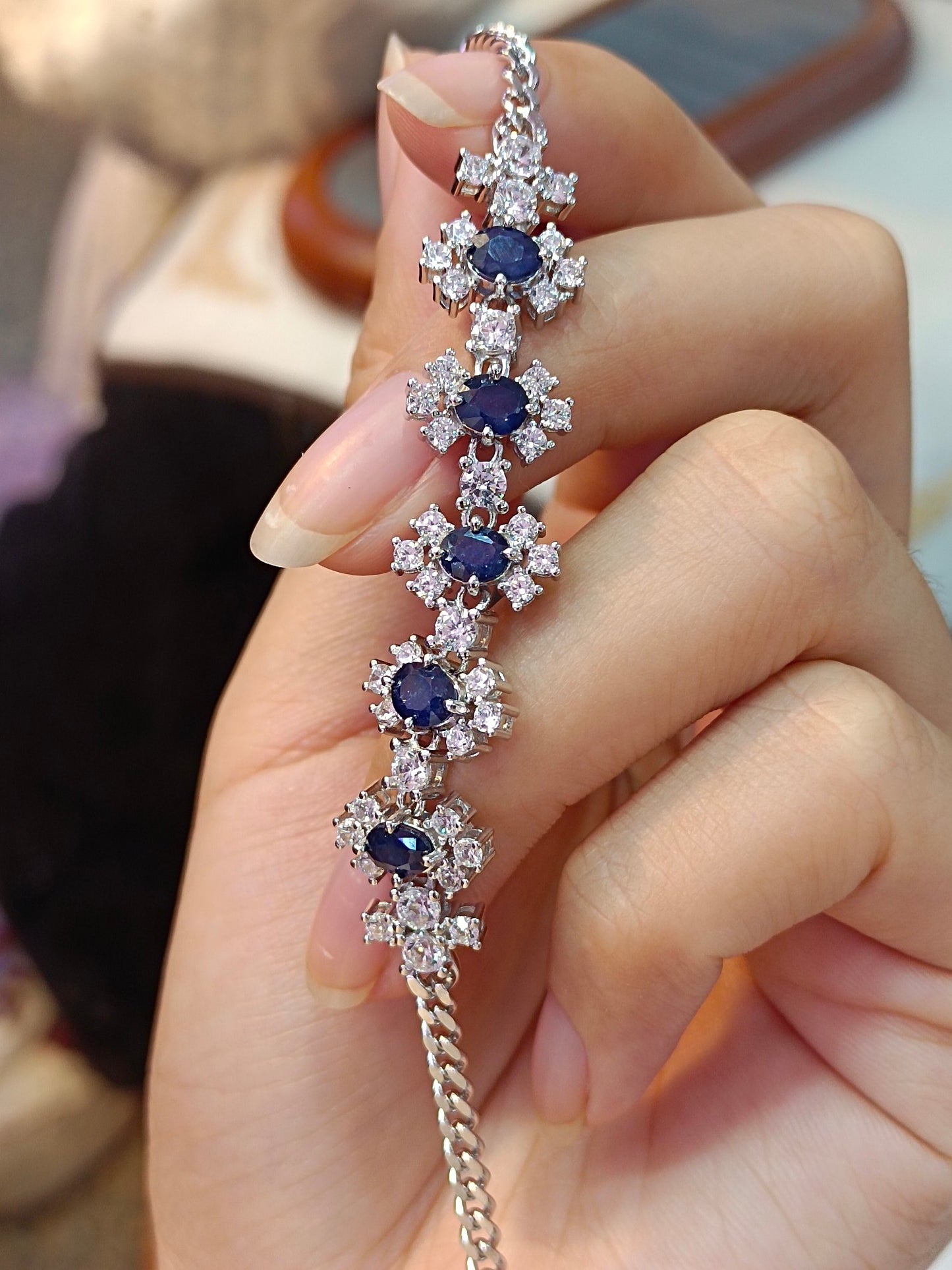 Exquisite S925 Silver Sapphire Jewelry Bracelet