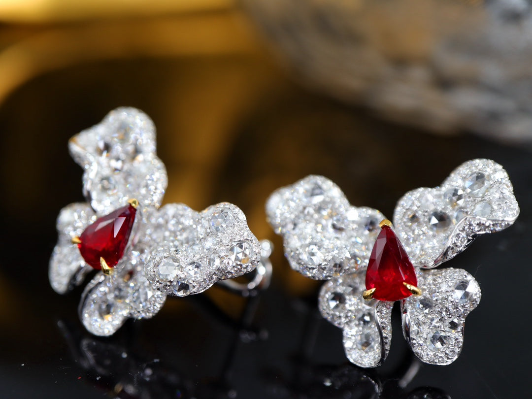 Butterfly Flower Ruby Diamond Ear Clips Jewelry - A Unique and Exquisite Choice