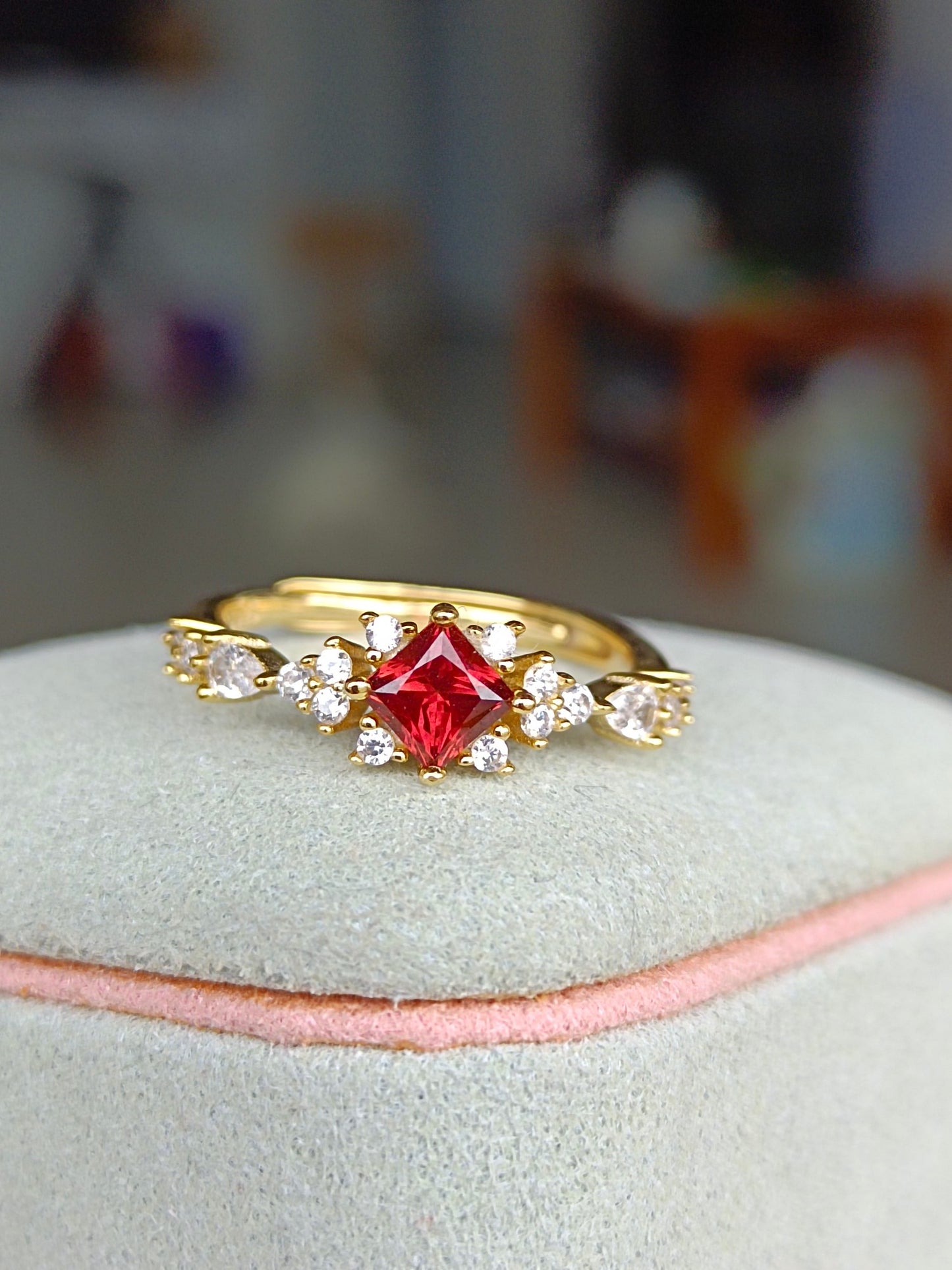 Princess-Cut Red Garnet Ring - Unique Jewelry Piece