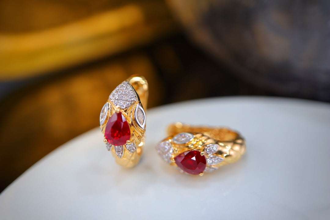 Unique Serpent-Inspired Pigeon Blood Red Ruby Earrings - Luxurious Jewelry Piece