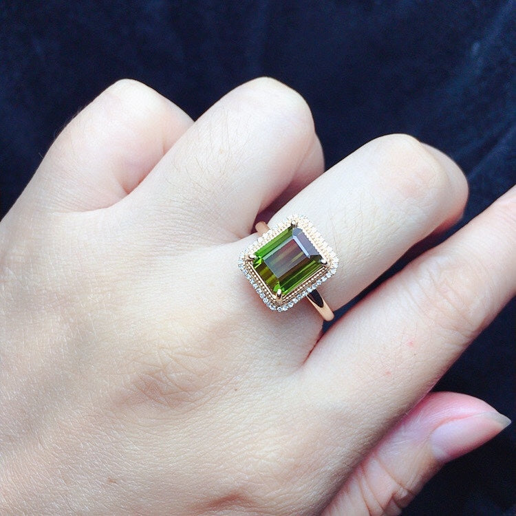 Natural Tourmaline Ring in 18K Gold with Diamond Accent - Exquisite Jewelry