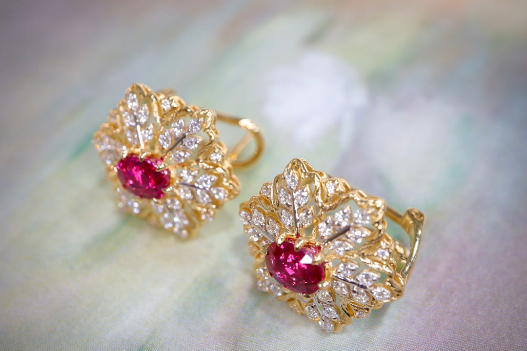 Winter Elegance: Pigeon's Blood Ruby & Diamond Ear Clips Jewelry