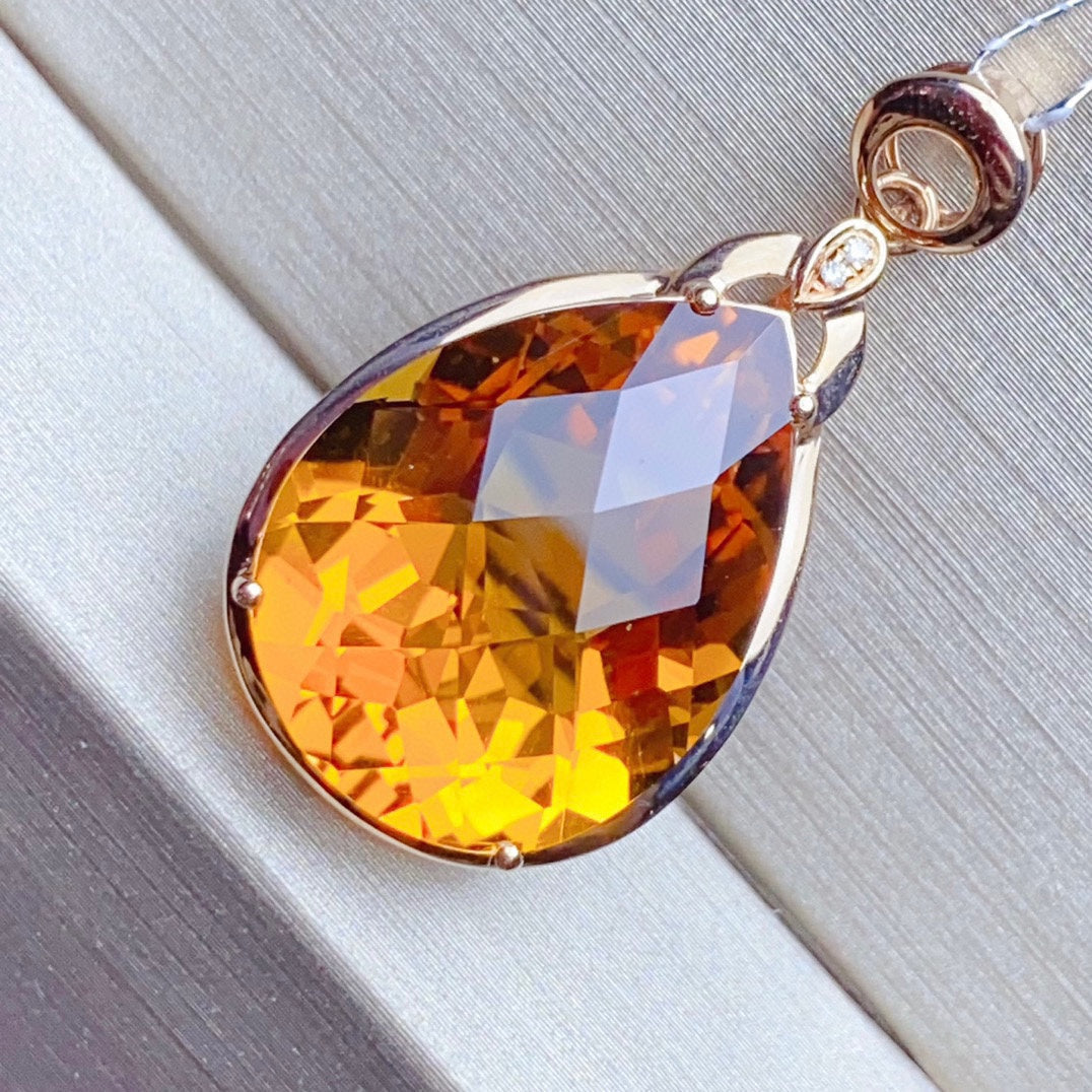 18K Gold Embedded Natural Citrine Pendant - Exquisite Jewelry