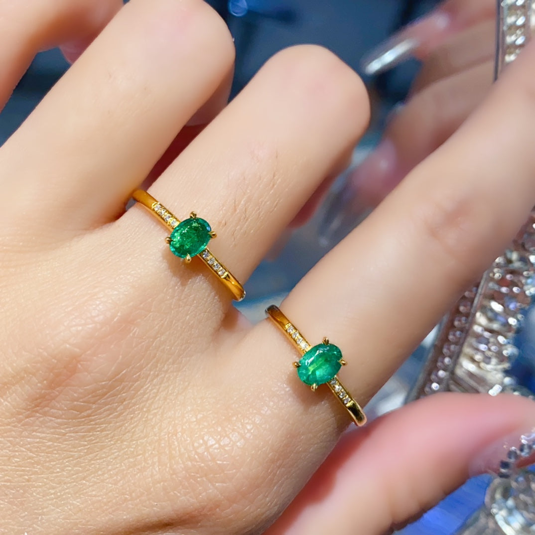 18K Gold and Diamond Embedded Natural Emerald Ring - Exquisite Jewelry