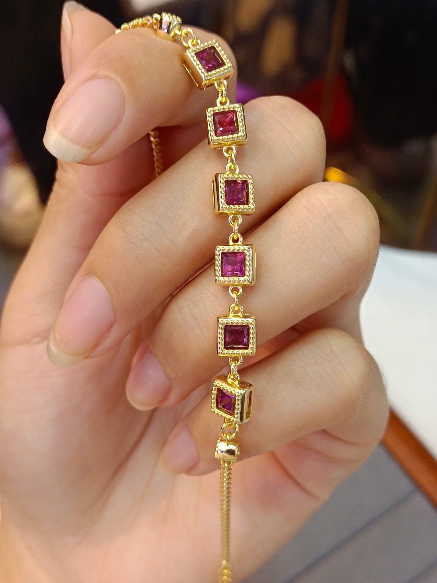 S925 Silver Princess-Cut Garnet Jewelry Bracelet