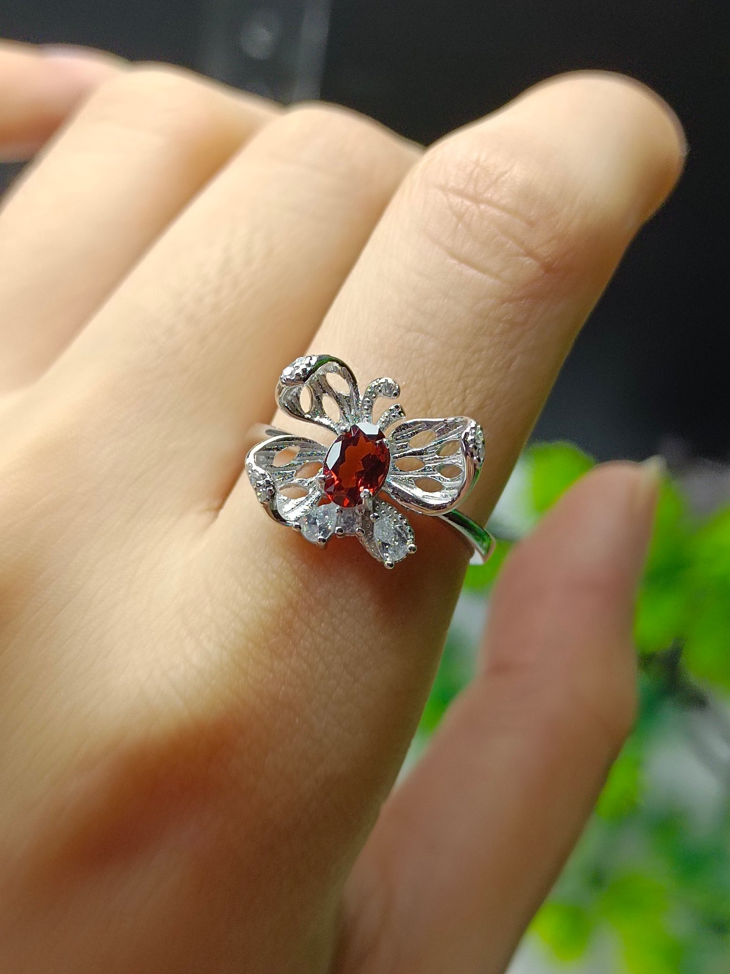 Natural Garnet Butterfly Ring - Exquisite Jewelry for Elegant You