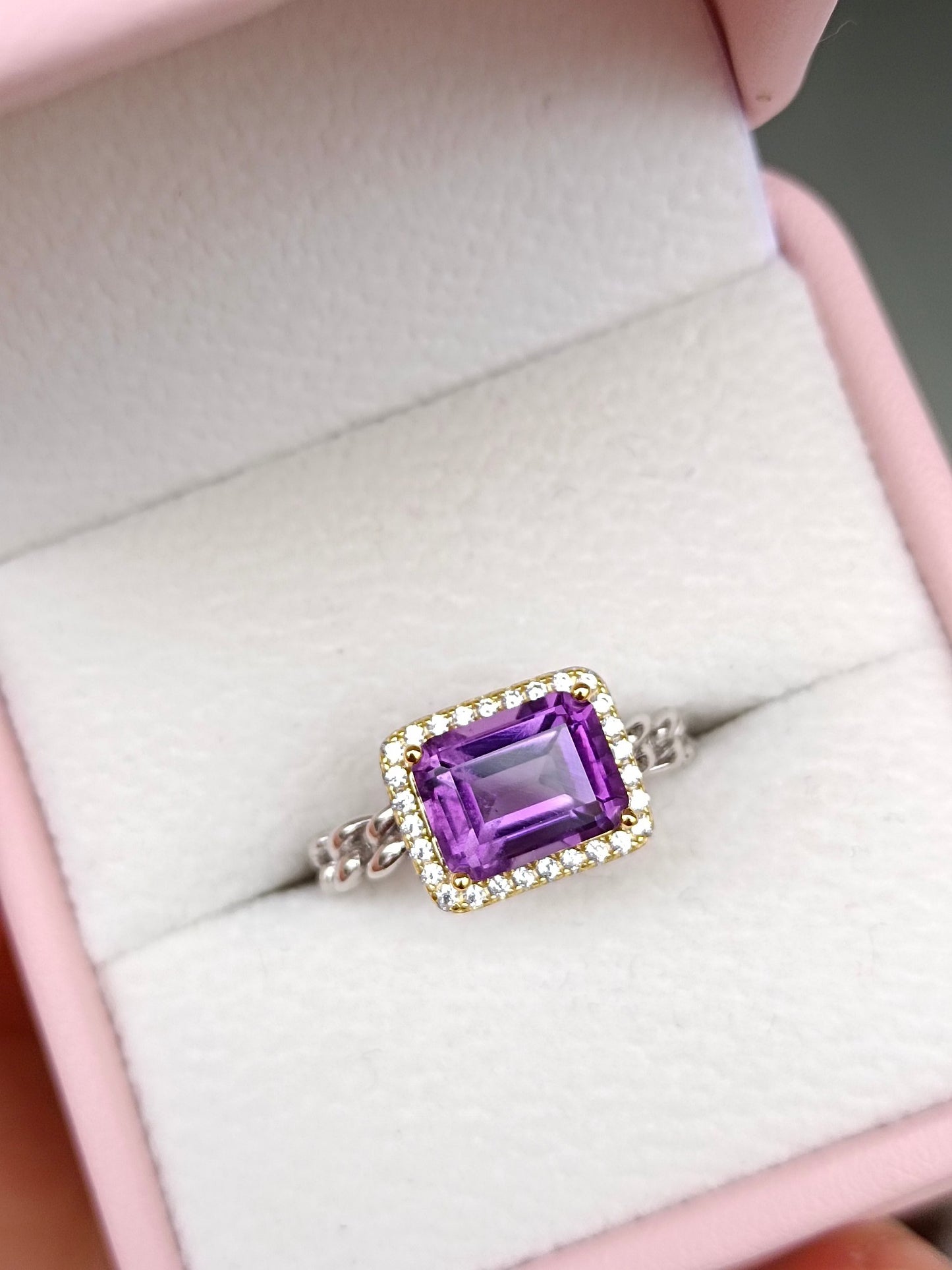 Cincin Kiub Amethyst Ungu Asli Berseri - Barang Kemas Anggun