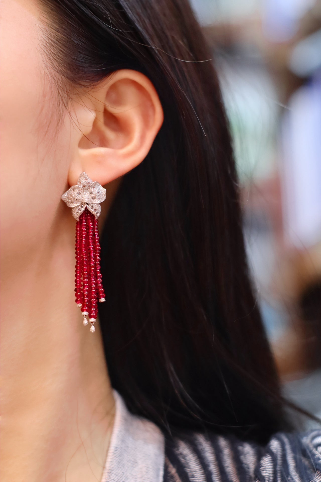 Unheated Myanmar Spinel Earrings - Mesmerizing Beaded Tassel Jewelry