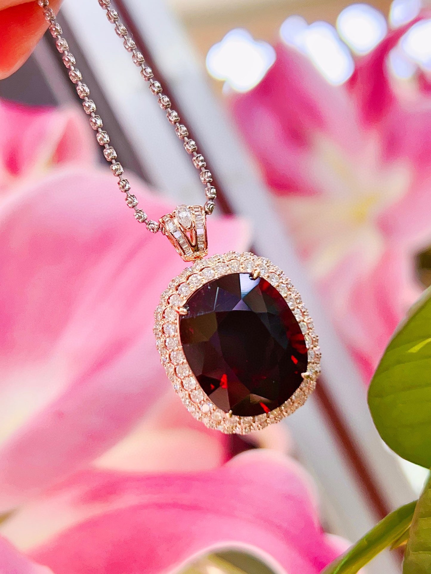 Collectors' Grade Beauty: Pigeon Blood Red Large Carat Tourmaline Pendant in 18K Gold