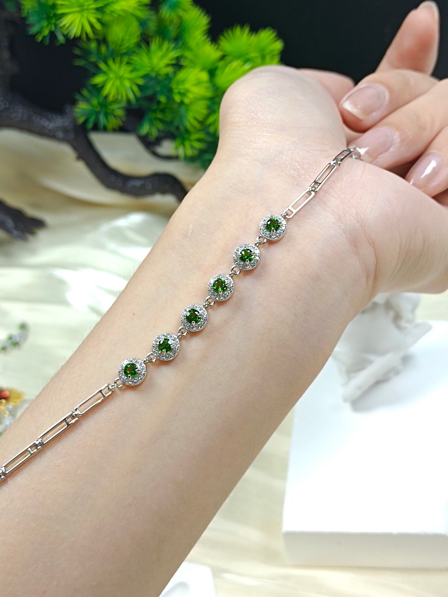 Bracciale Diopside incorporato in argento S925 - Nuovo stile alla moda