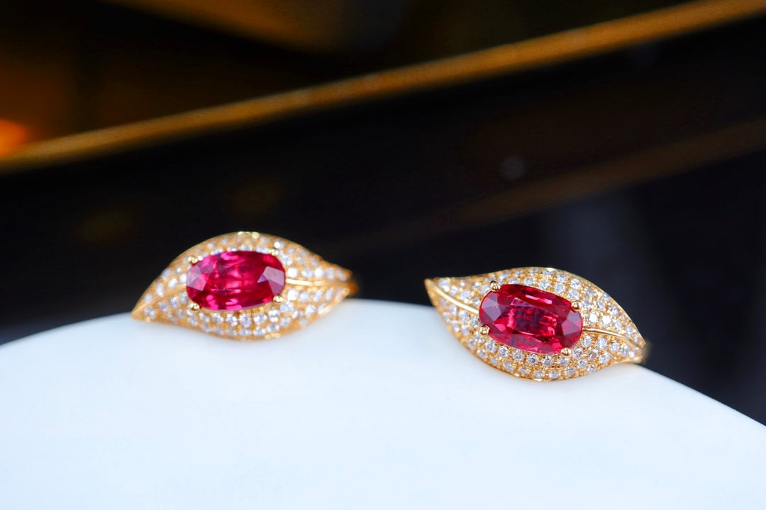 Pigeon's Blood Red Ruby Leaf Earrings - Premium Jewelry