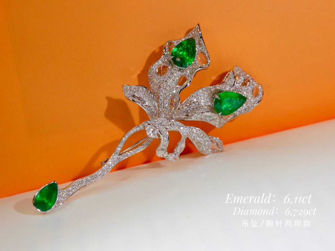 Exquisite High-Grade Emerald Brooch & Pendant Set – Jewelry Treasure