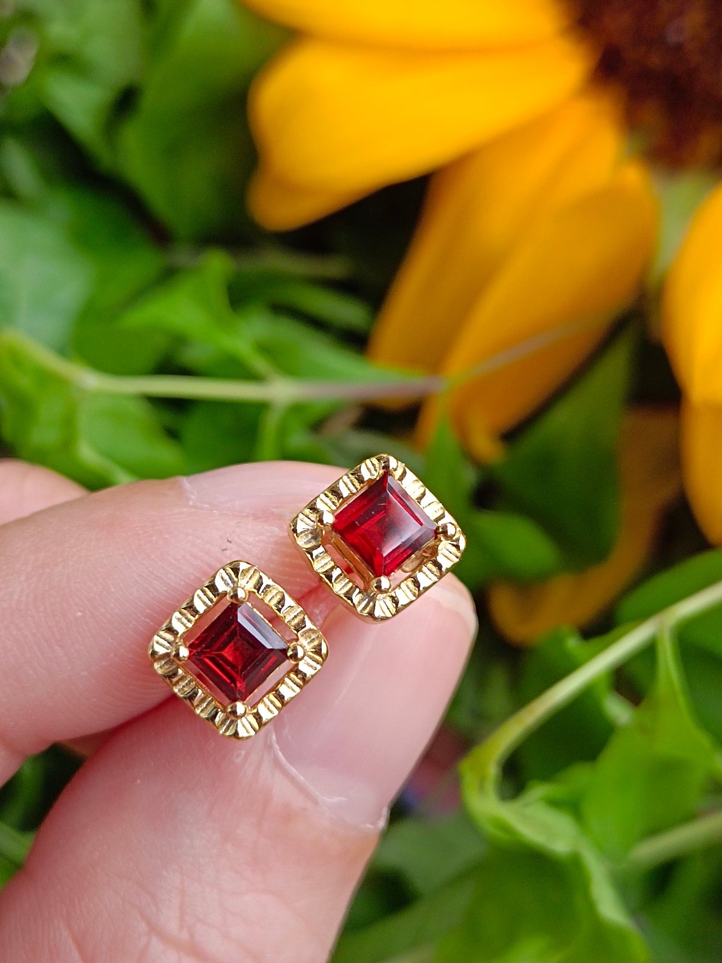 Elegant Garnet Princess Cut Stud Earrings - A Jewelry Must-Have