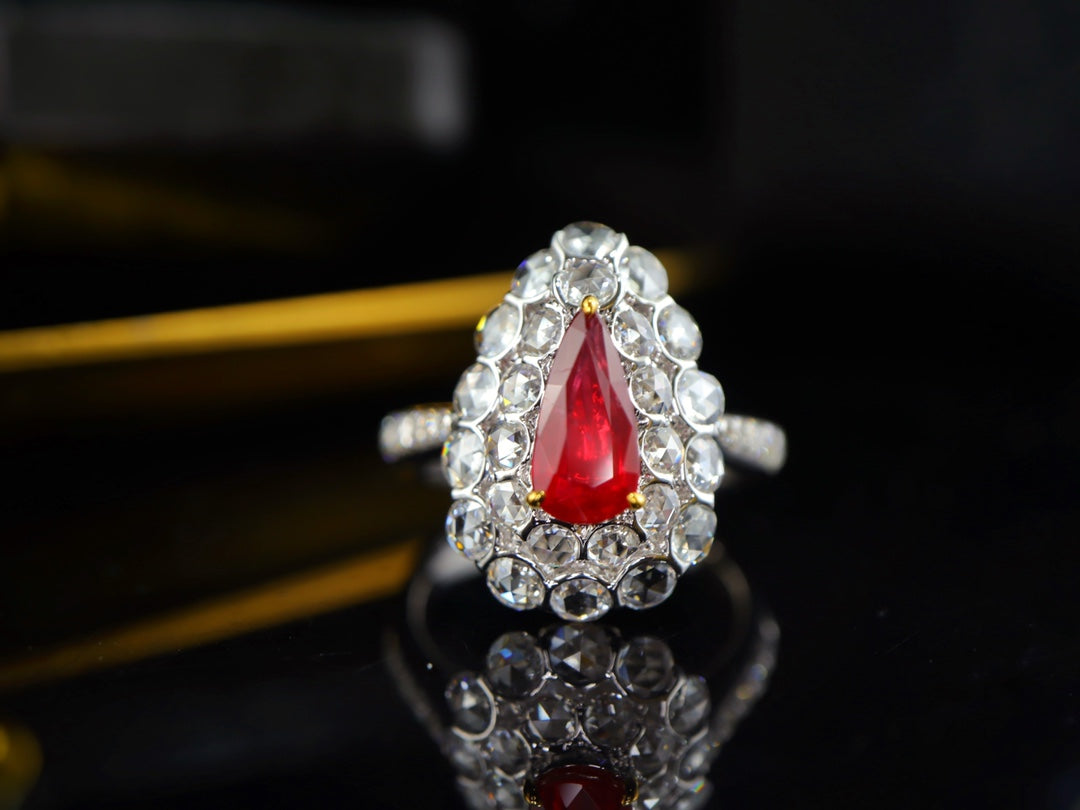 Cincin Ruby Darah Pigeon - Permata Perhiasan Tidak Dipanaskan & Bercahaya