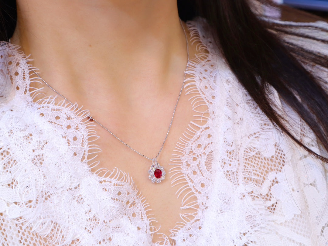 Magnificent Jewelry: Natural Unheated Pigeon's Blood Ruby and Diamond Evening Necklace