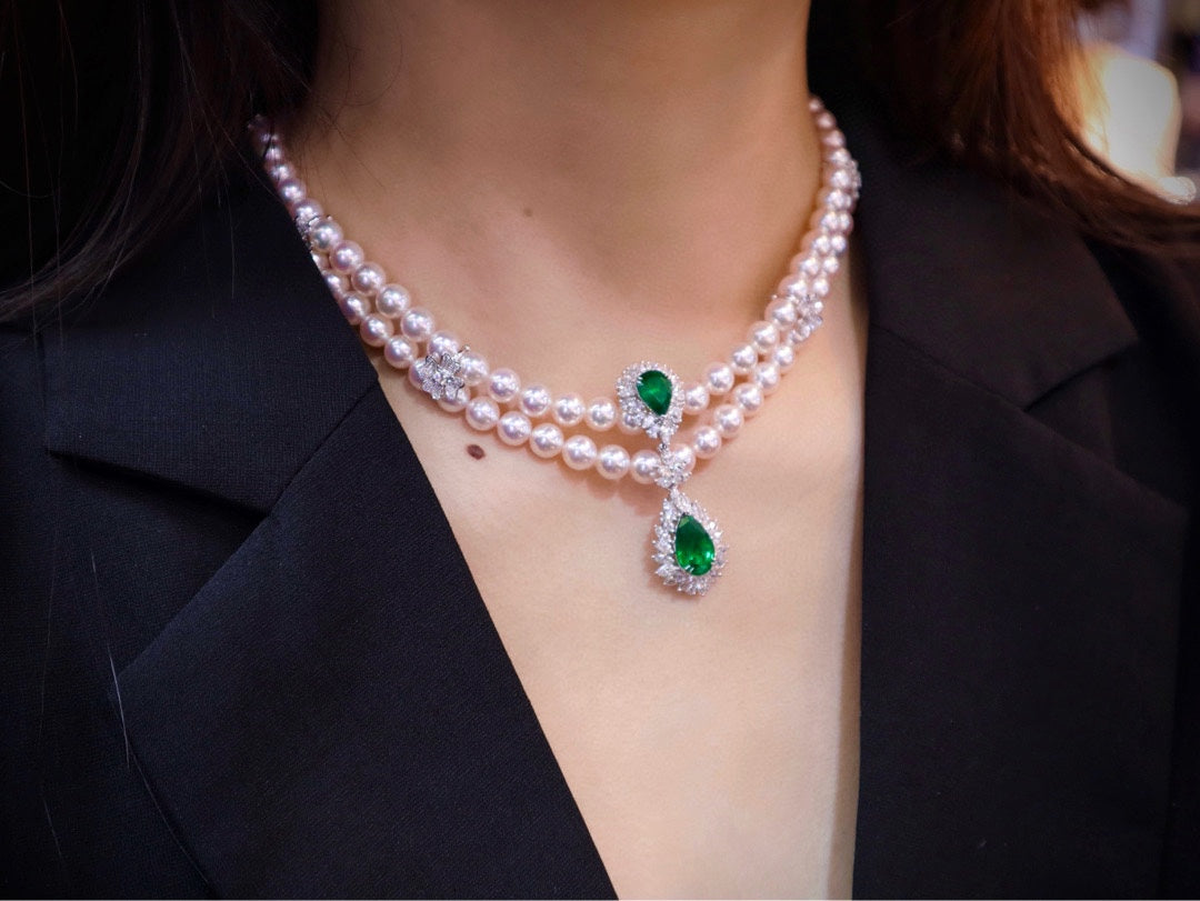 Luxury High-End Jewelry: "Tiannu" Pearl and Emerald Evening Dress Chain