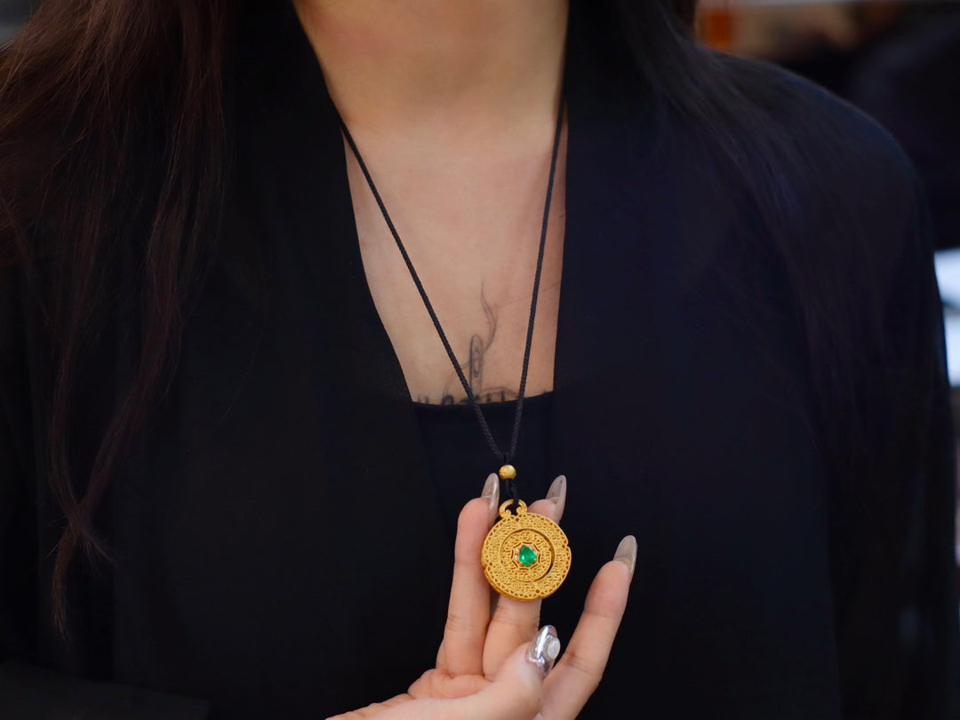 Time to Turn Fortune ✨Blessings Ahead: 24k Gold Emerald Diamond Pendant