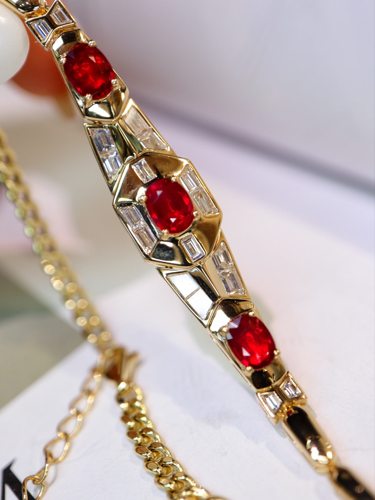 Vintage Retro Stylish Unburned Ruby Cuban Bracelet - Jewelry Gem