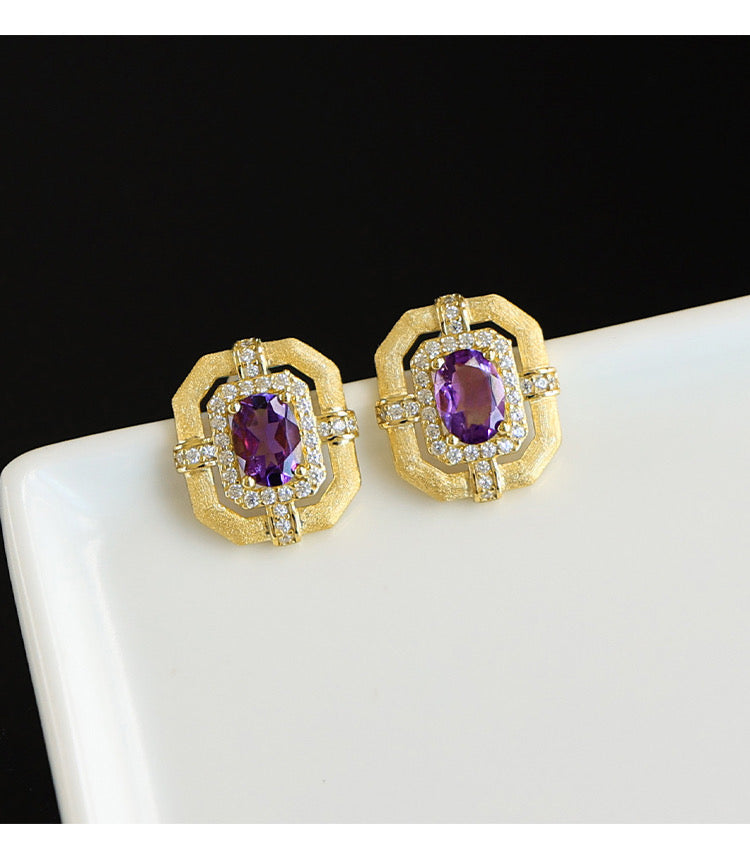 Luxurious Natural Amethyst Earrings - Jewelry for Elegance and Grace