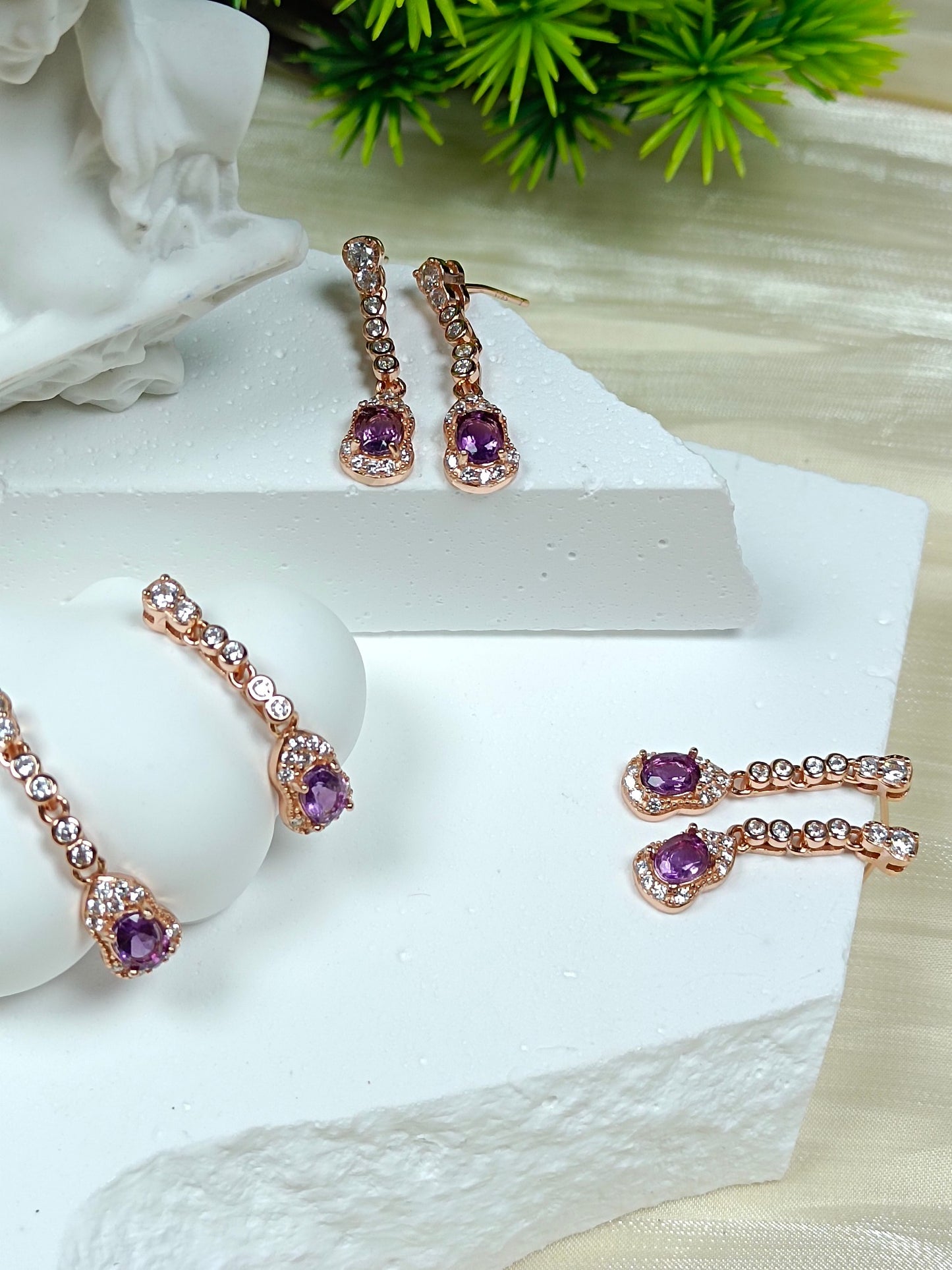 S925 Silver Embedded Purple Crystal Gourd Earrings - Luxury Minimalist Long Jewelry Design