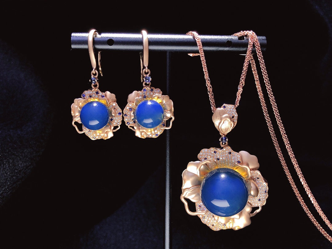 Elegance Unfading Beauty: 18K Gold Embedded Dominican Blue Amber Earrings Jewelry