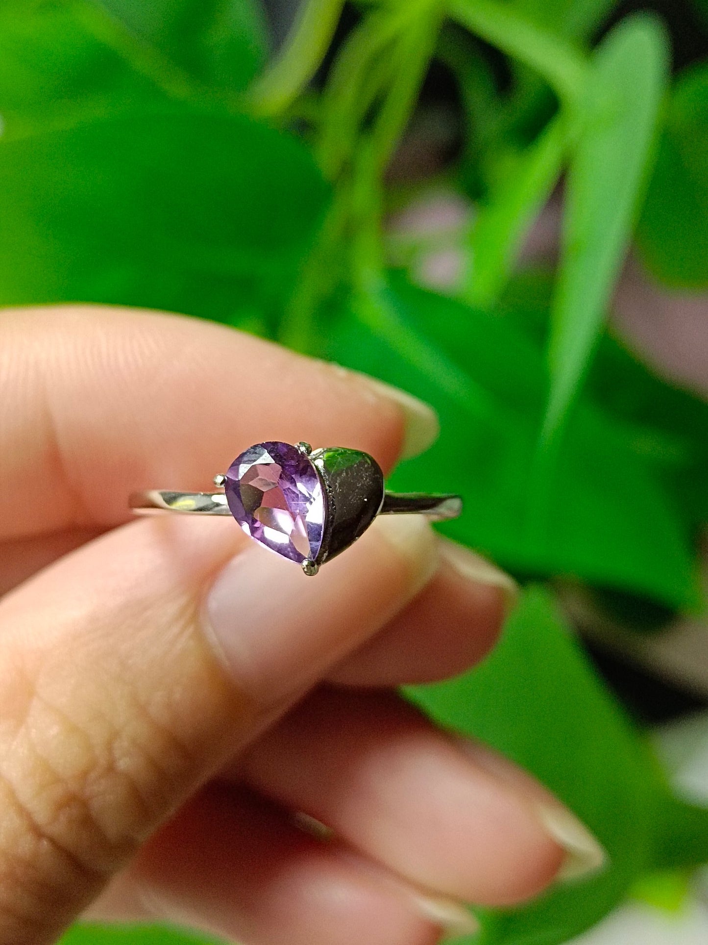 Natural Amethyst Water Drop Heart Ring - Exquisite Jewelry for Elegance