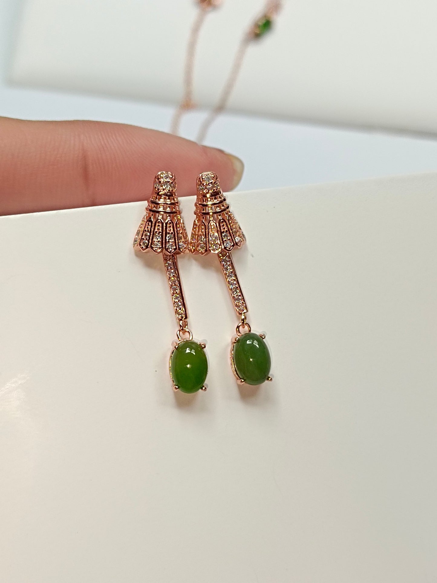 S925 Silver Embedded Jade "Badminton" Earrings - Unique and Exquisite Jewelry