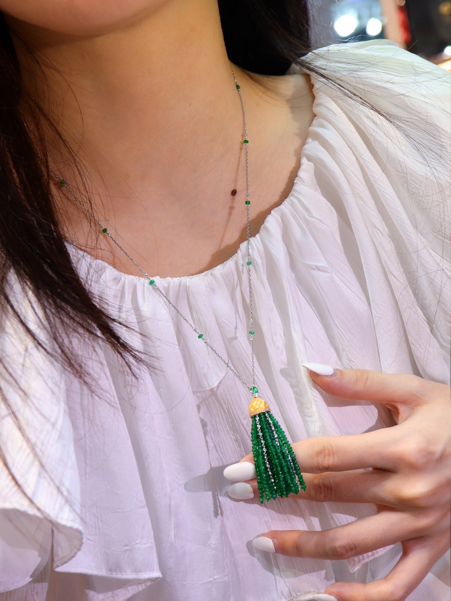 Elegant Emerald Beaded Abacus Pendant Necklace in Jewelry Collection