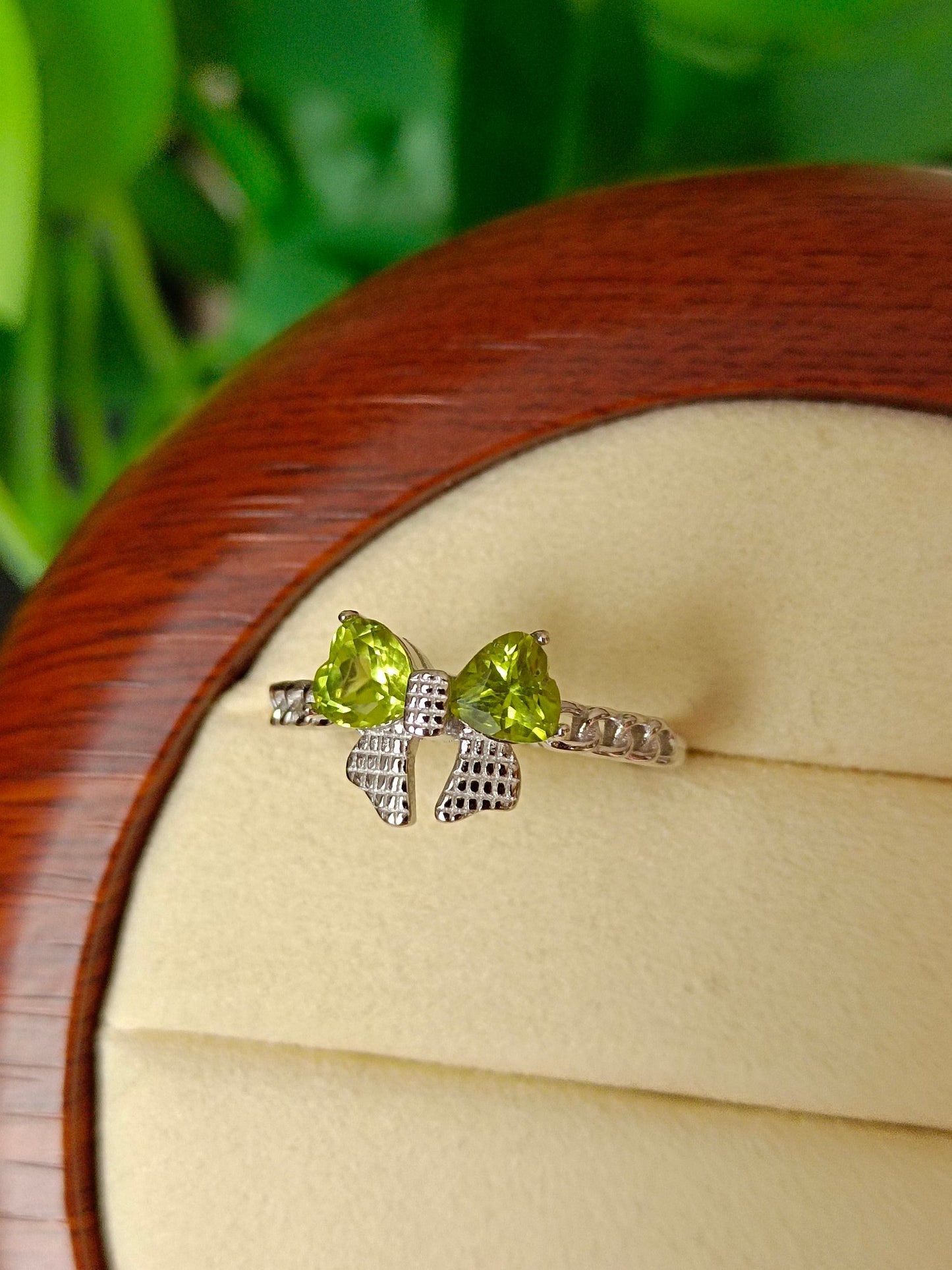 Natural Peridot Heart Bowknot Ring - Jewelry for Vibrant Summer to Autumn