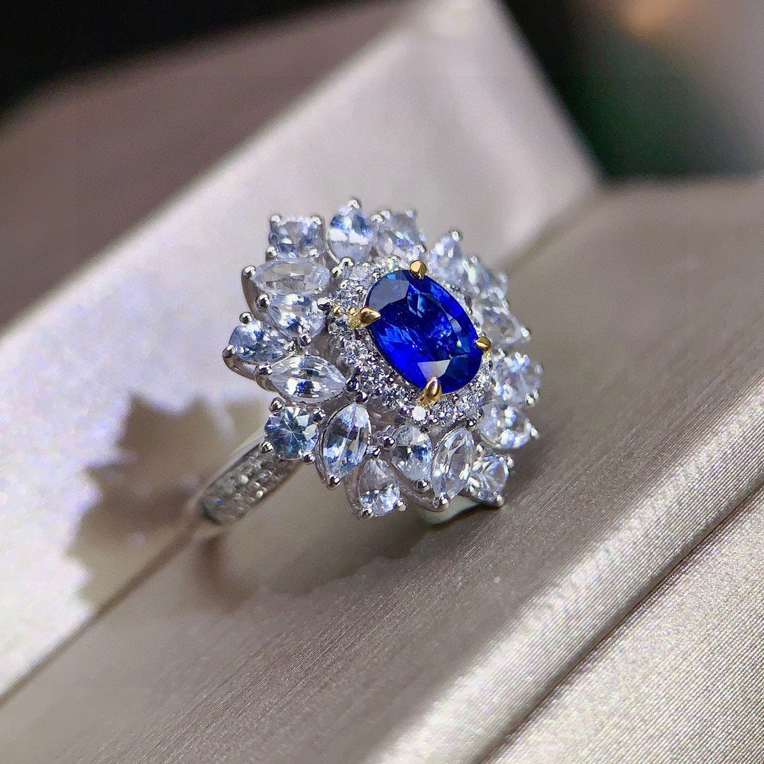 Luxury Sapphire Ring with Diamond Accents - High-End Jewelry