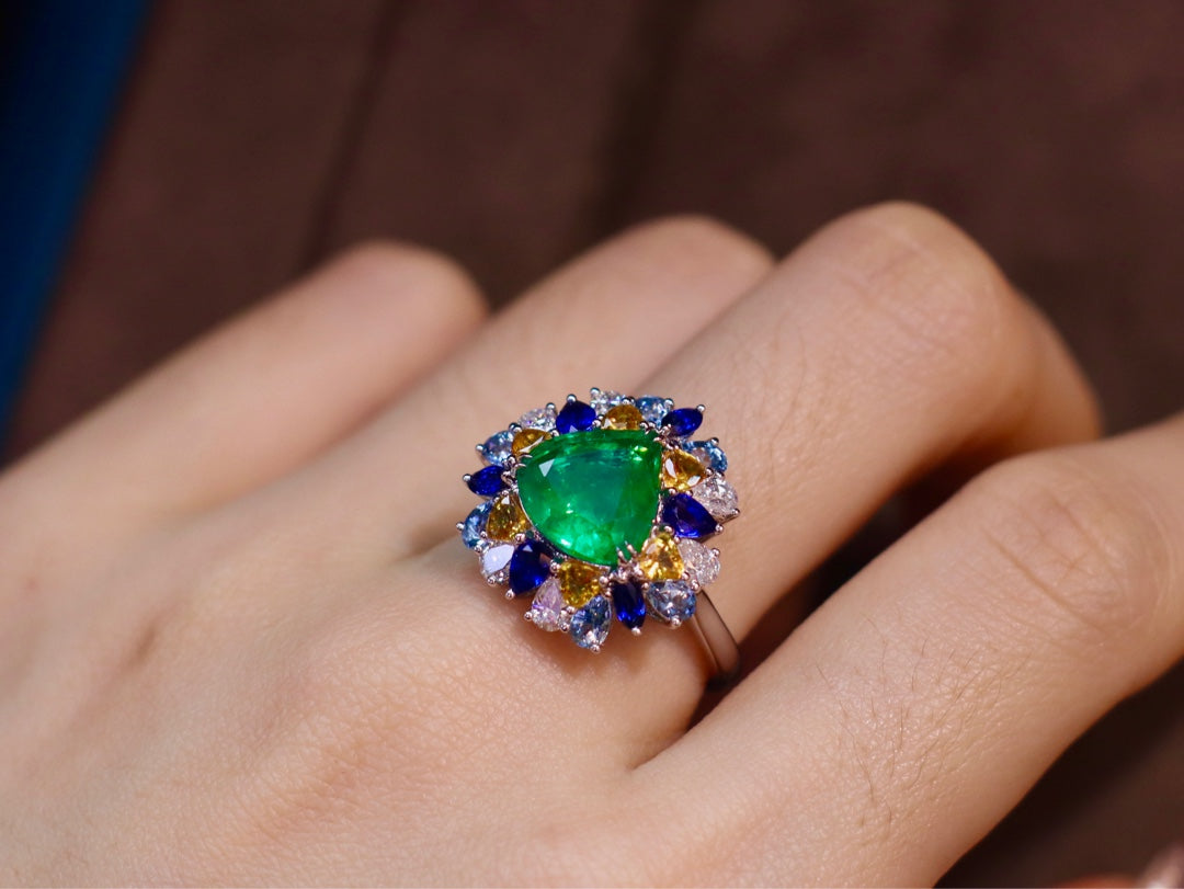 Bijoux bague émeraude - 2,90 ct vert intense avec émeraude de haute qualité à feu complet