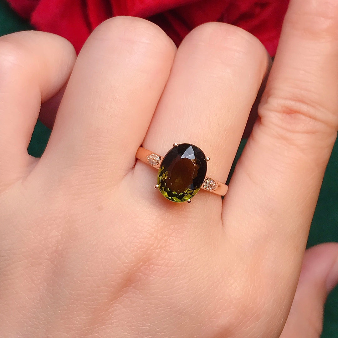 Natural Tourmaline Ring with 18K and South African Diamond Accents - Unique Jewelry