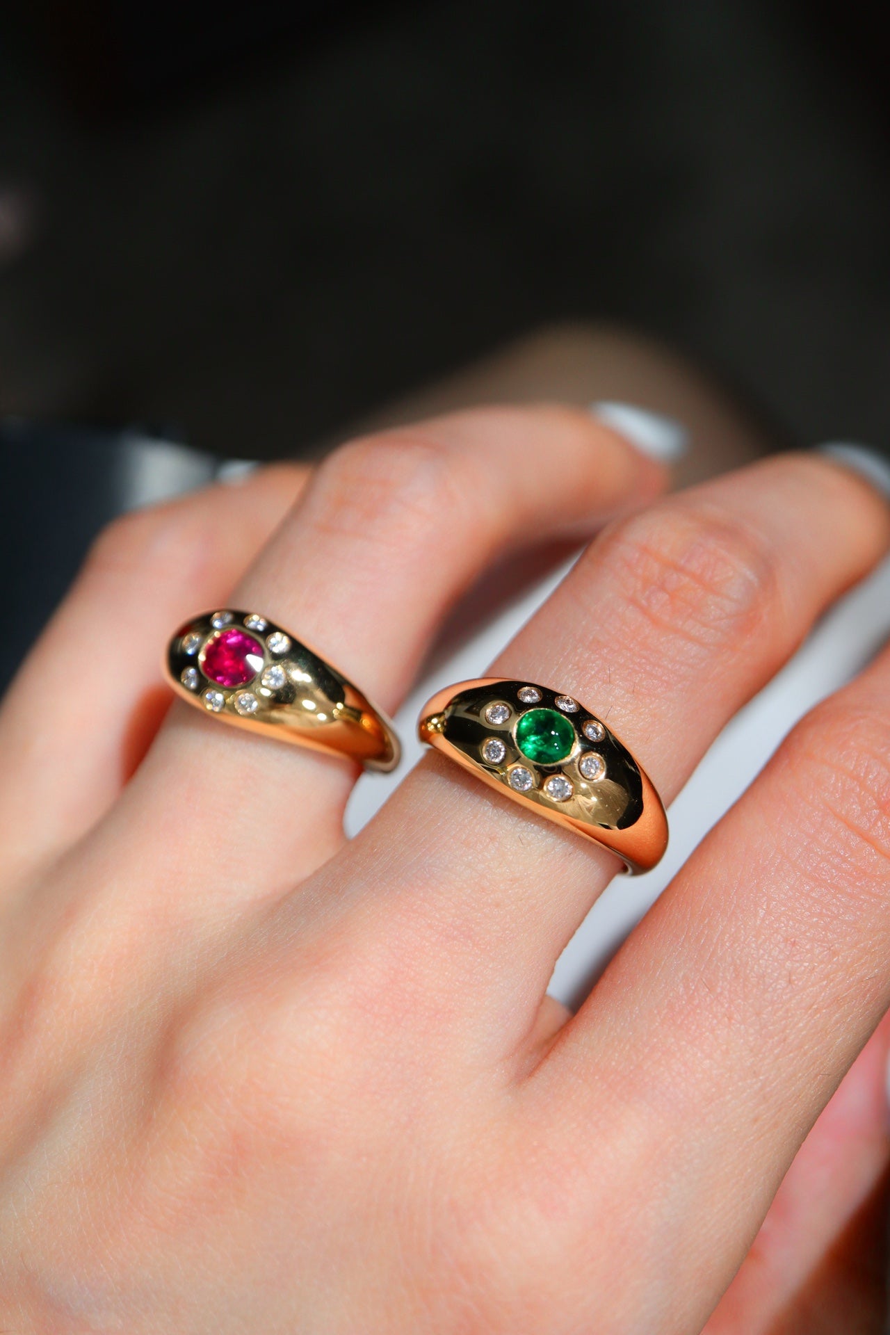 Elegant and Trendy Gold Ring with Ruby and Emerald | Fine Jewelry