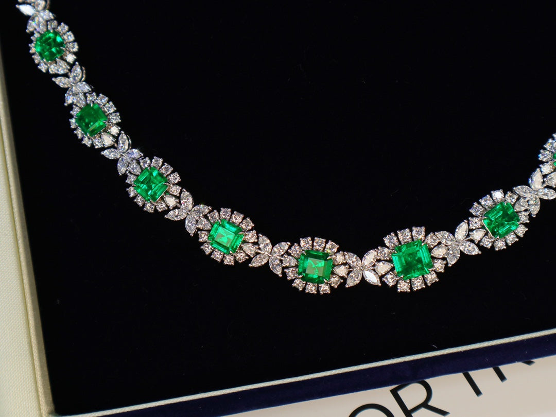 Collector's Grade Dinner Party Jewelry: Emerald Diamond Necklace Outshines All