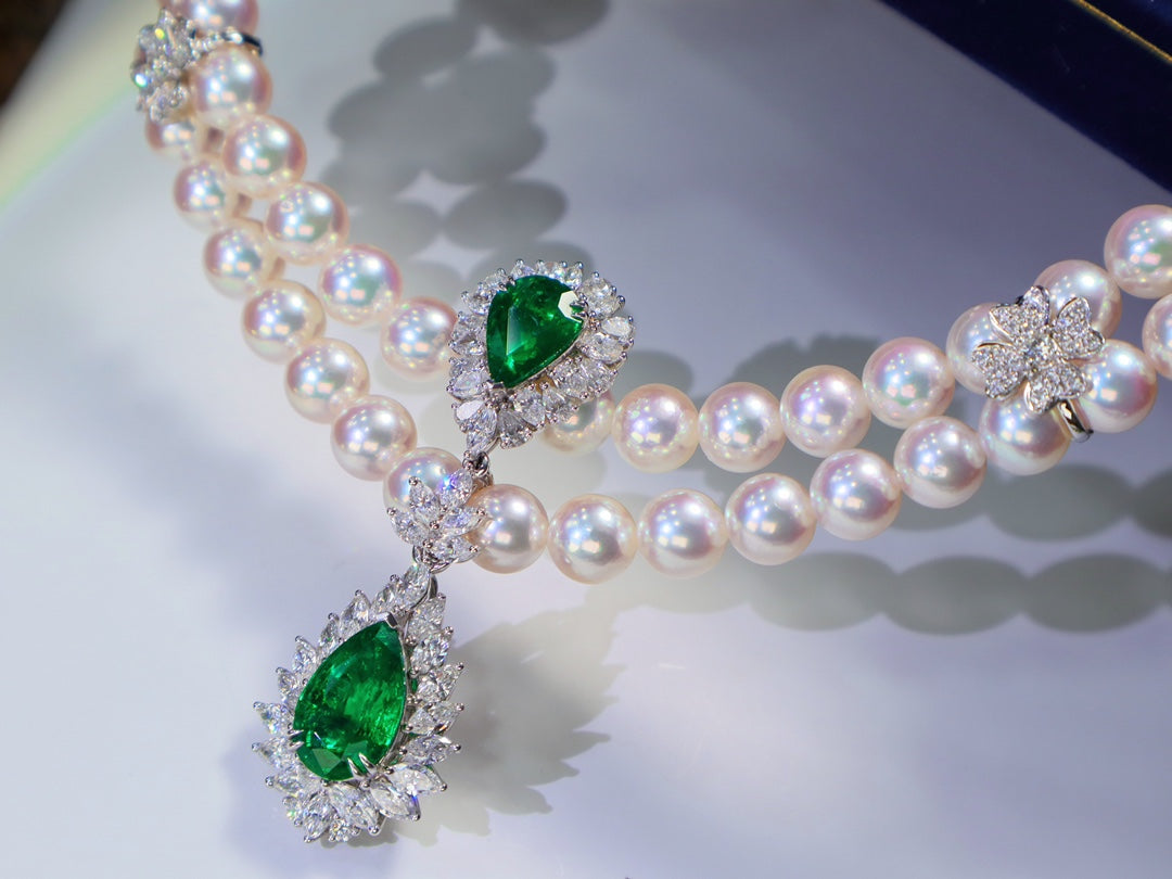 Luxury High-End Jewelry: "Tiannu" Pearl and Emerald Evening Dress Chain