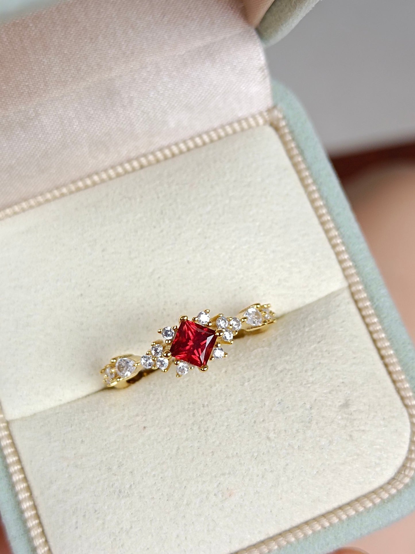 Princess-Cut Red Garnet Ring - Unique Jewelry Piece