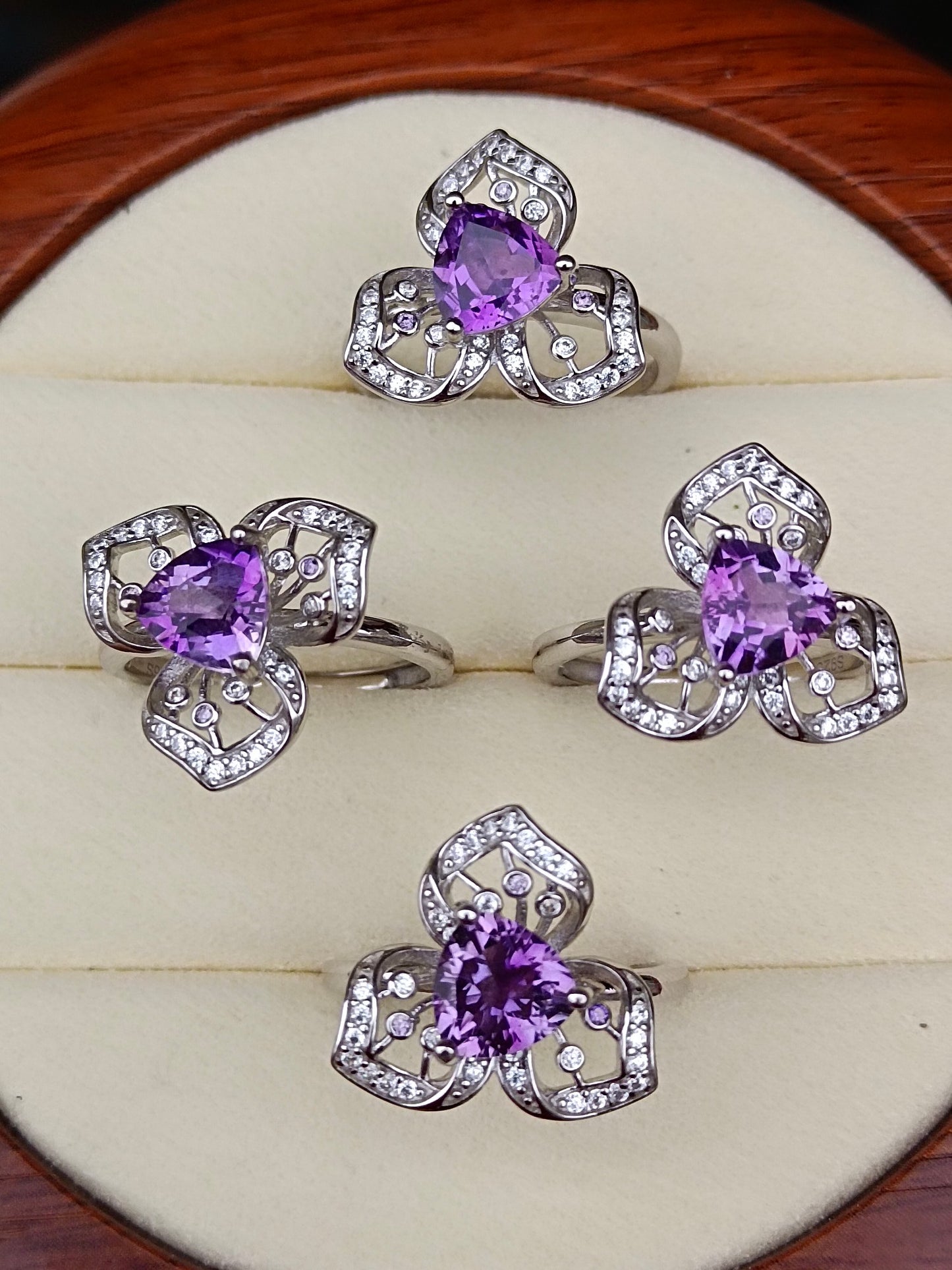 Elegant Natural Purple Crystal Ring with Orchid Design - Unique Jewelry