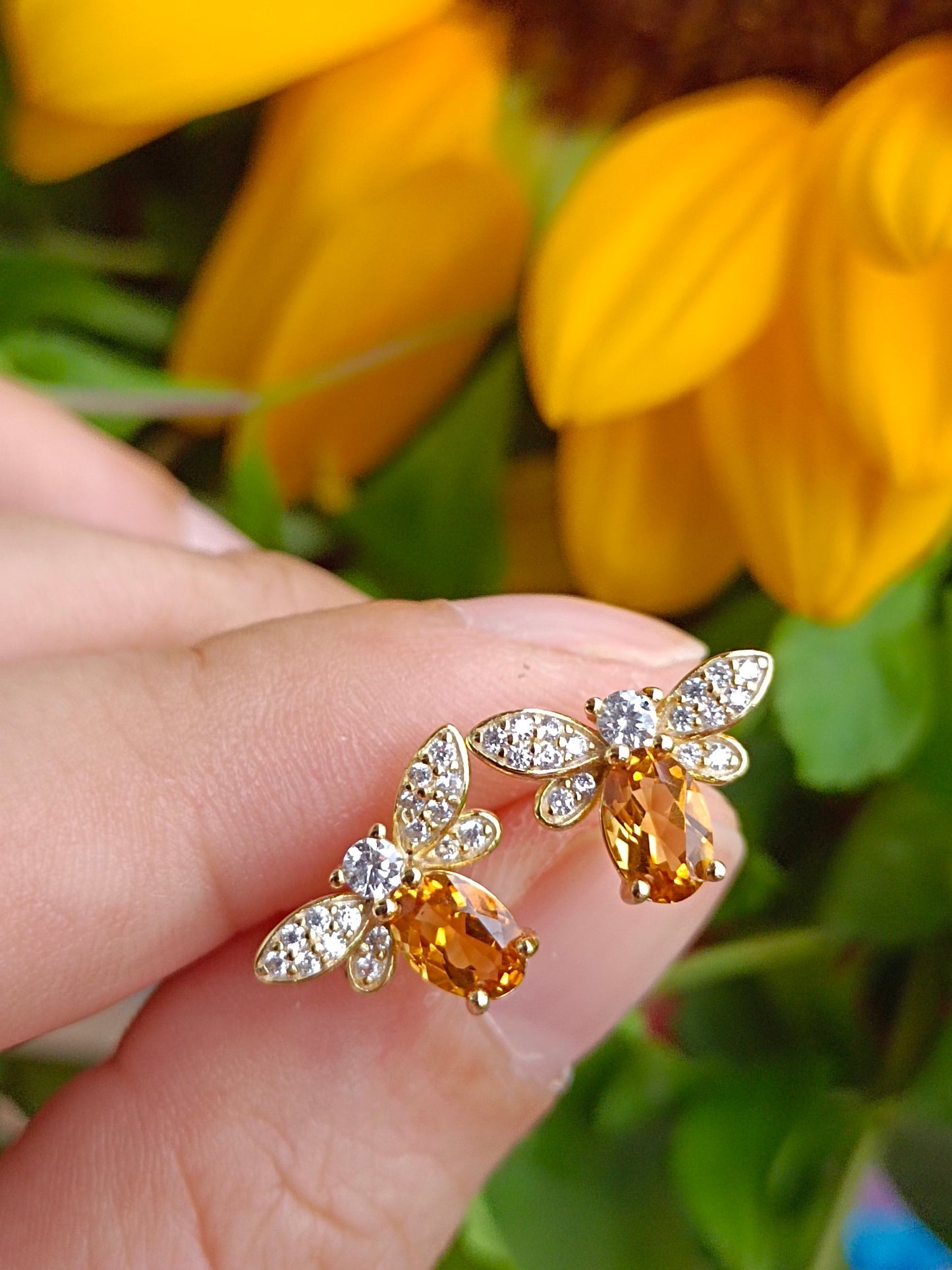 Vibrant Yellow Crystal Bee Stud Earrings - Unique Jewelry