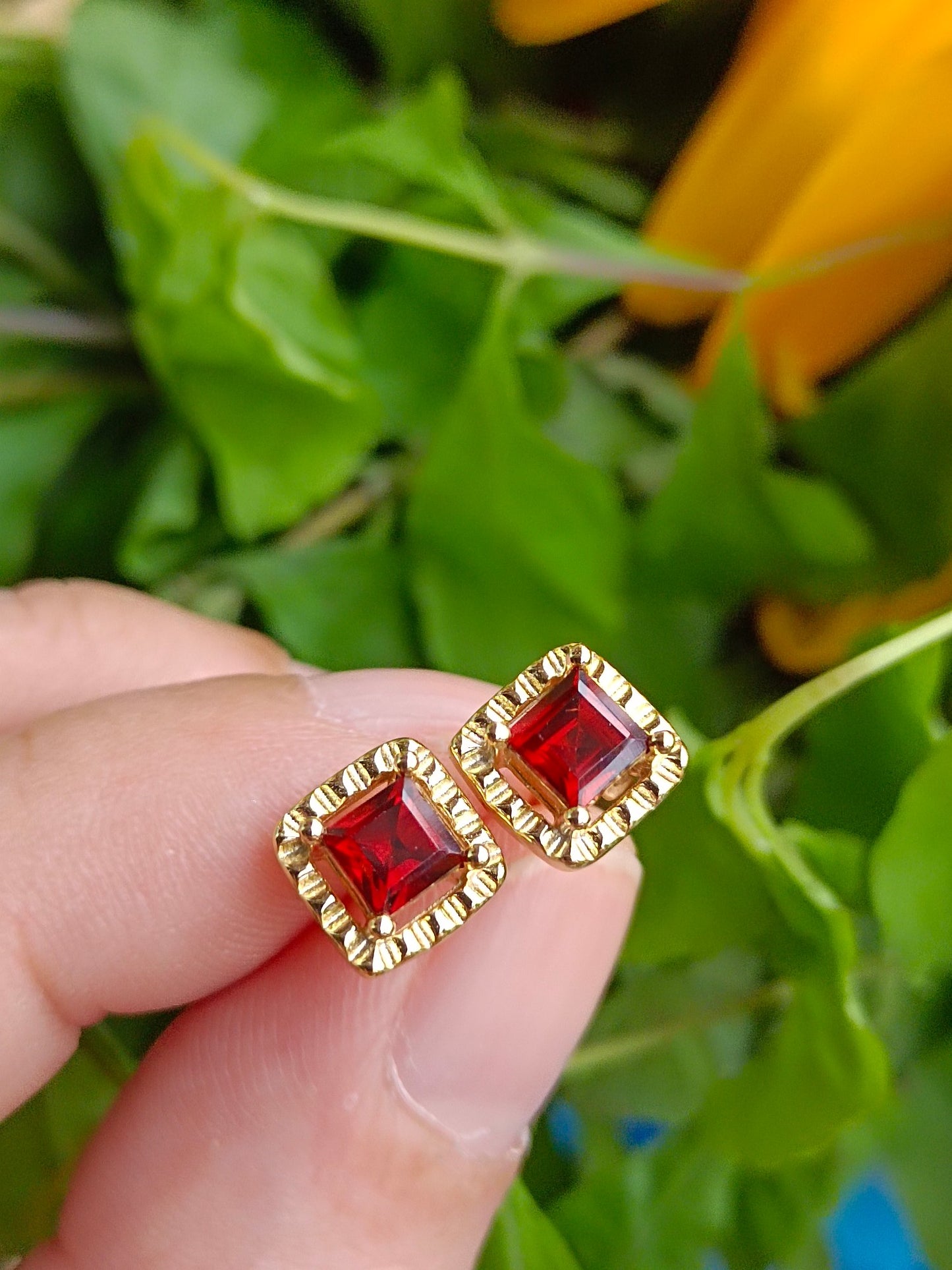 Elegant Garnet Princess Cut Stud Earrings - A Jewelry Must-Have