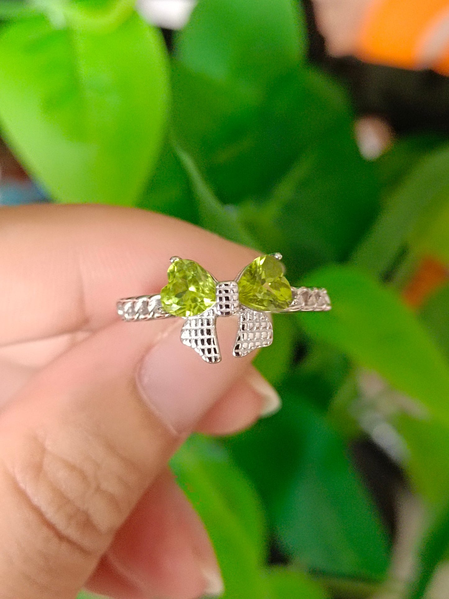 Natural Peridot Heart Bowknot Ring - Jewelry for Vibrant Vitality