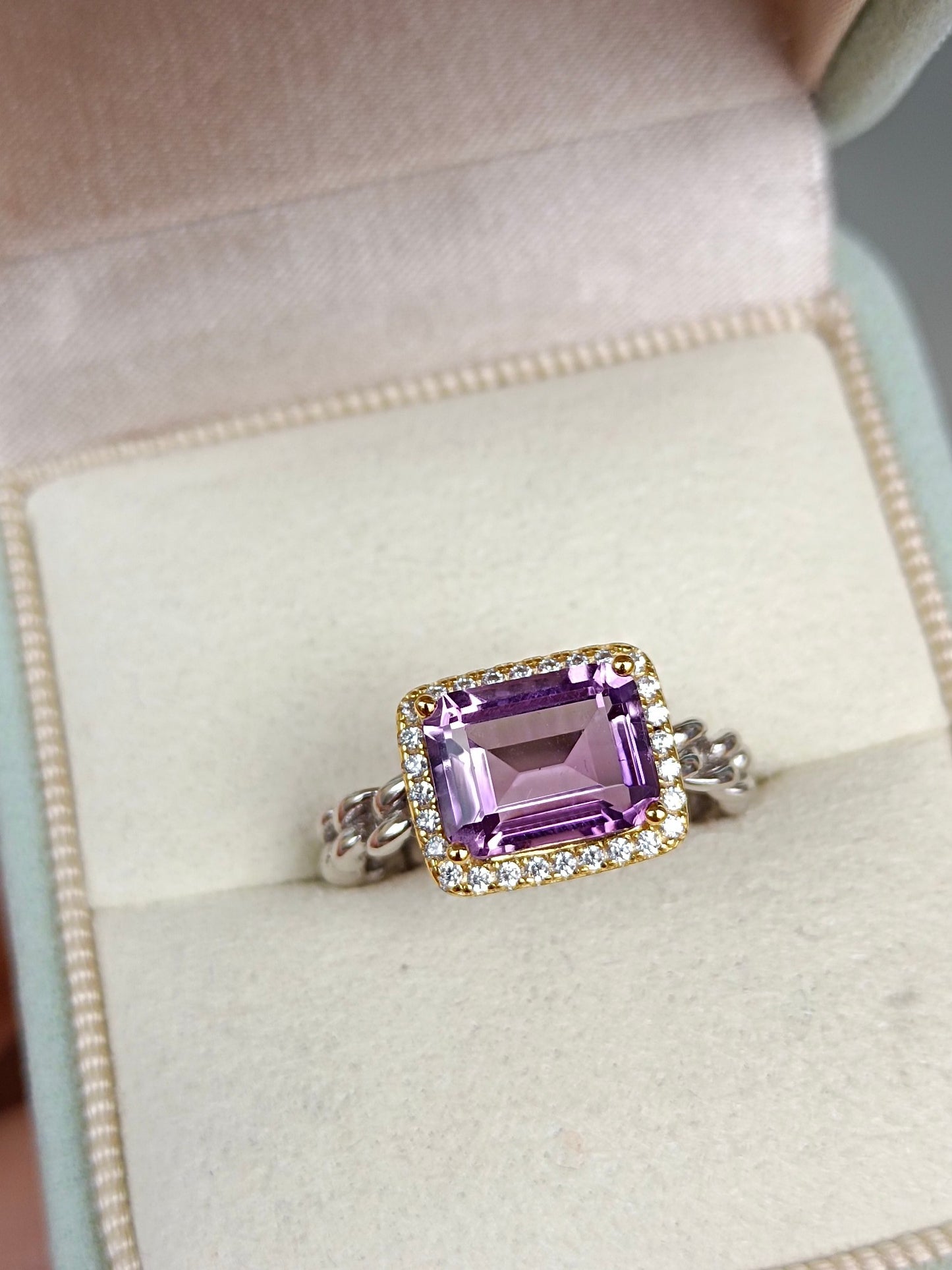 Cincin Kiub Amethyst Ungu Asli Berseri - Barang Kemas Anggun